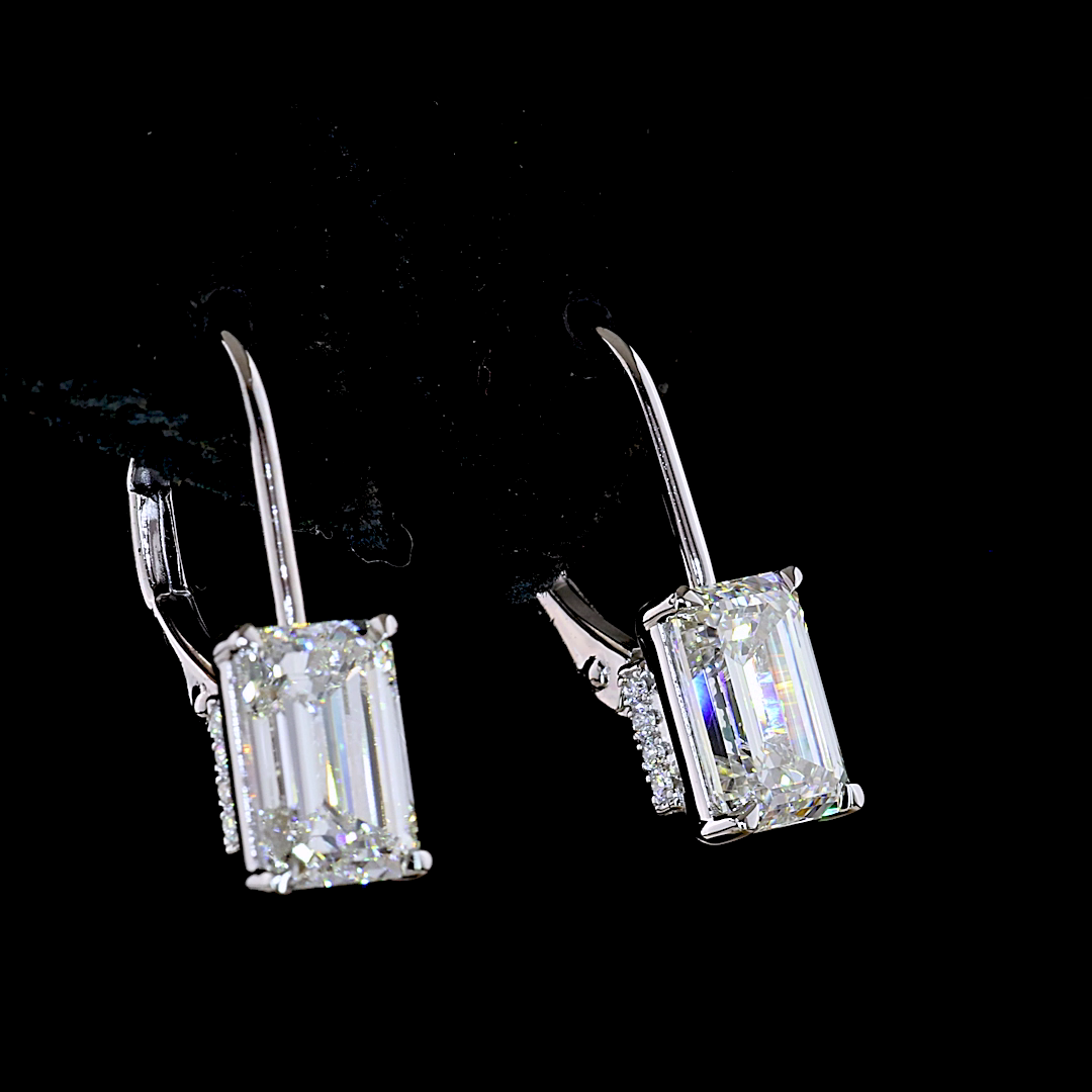 3.17 CTTW Emerald Lab Grown Diamond Hanging Earring Size 18.4 (F Color and VS1 Clarity)