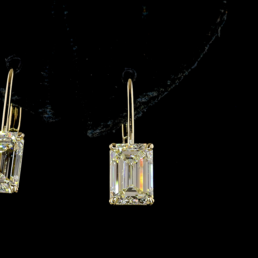 3.16 CTTW Emerald Lab Grown Diamond Hanging Earring Size 18.4 (F Color and VVS2 Clarity)