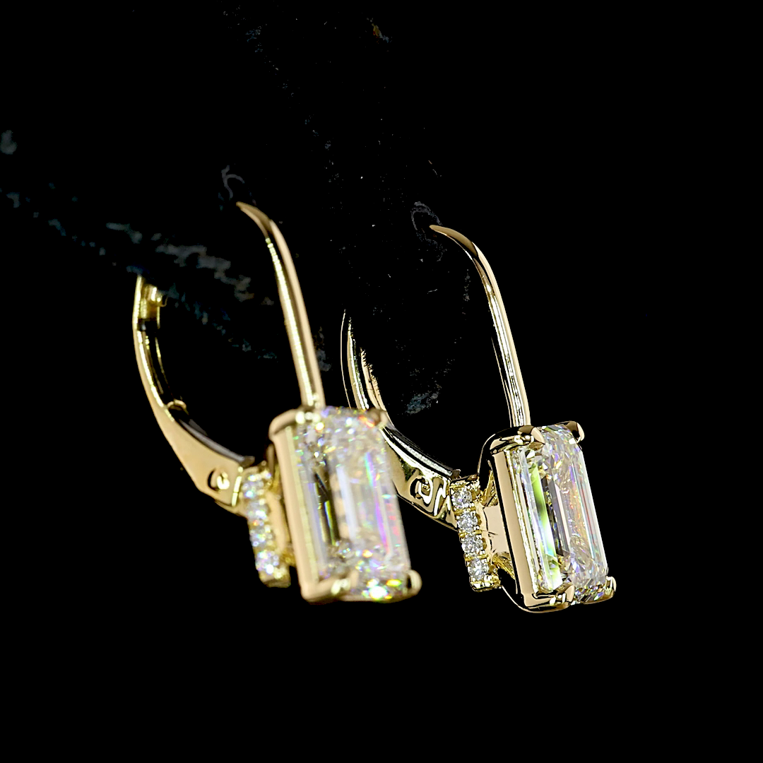 3.16 CTTW Emerald Lab Grown Diamond Hanging Earring Size 18.4 (F Color and VVS2 Clarity)