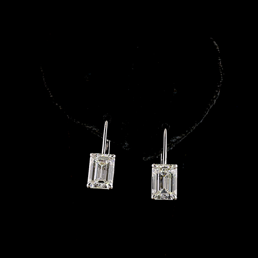 4.21 CTTW Emerald Lab Diamond Hanging Earring (F Color and VS1 Clarity)