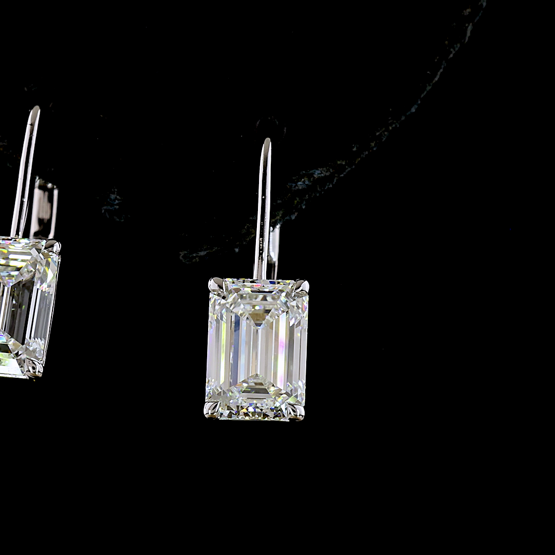4.21 CTTW Emerald Lab Grown Diamond Hanging Earring Size 20.5 (F Color and VS1 Clarity)