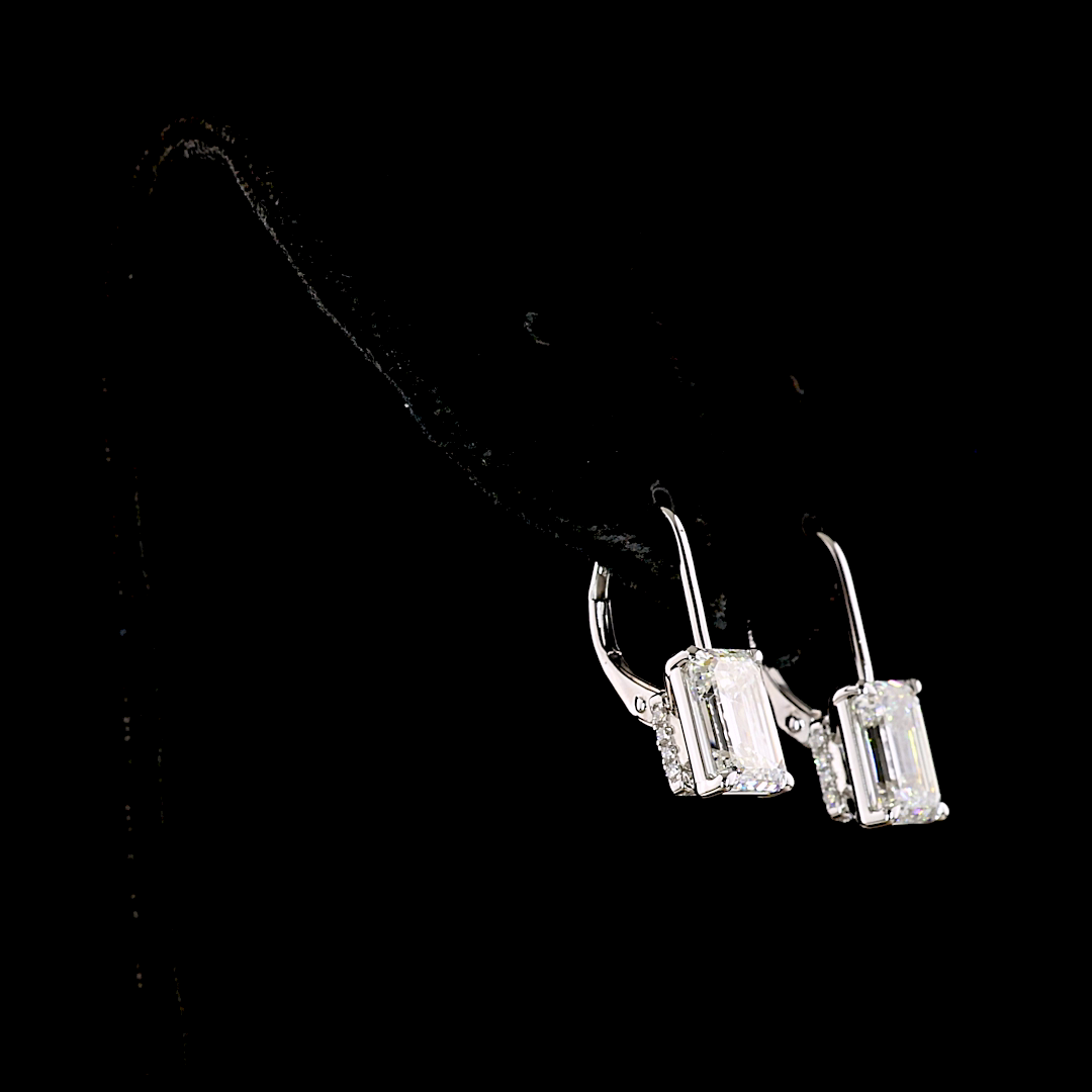 4.21 CTTW Emerald Lab Grown Diamond Hanging Earring Size 20.5 (F Color and VS1 Clarity)