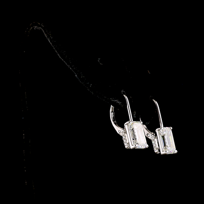 4.21 CTTW Emerald Lab Grown Diamond Hanging Earring Size 20.5 (F Color and VS1 Clarity)