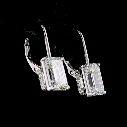 4.21 CTTW Emerald Lab Grown Diamond Hanging Earring Size 20.5 (F Color and VS1 Clarity)