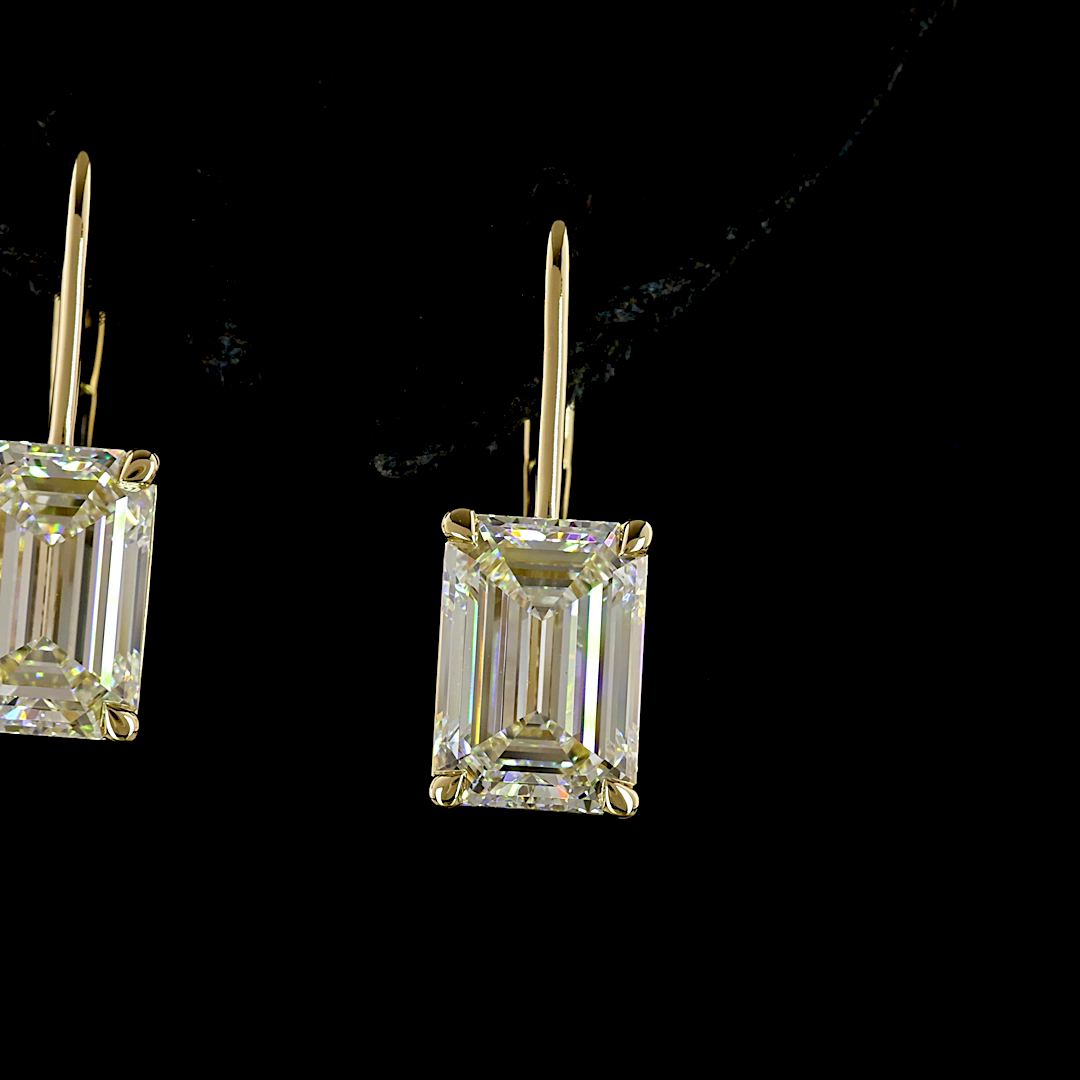 4.21 CTTW Emerald Lab Grown Diamond Hanging Earring Size 20.5 (F Color and VS1 Clarity)
