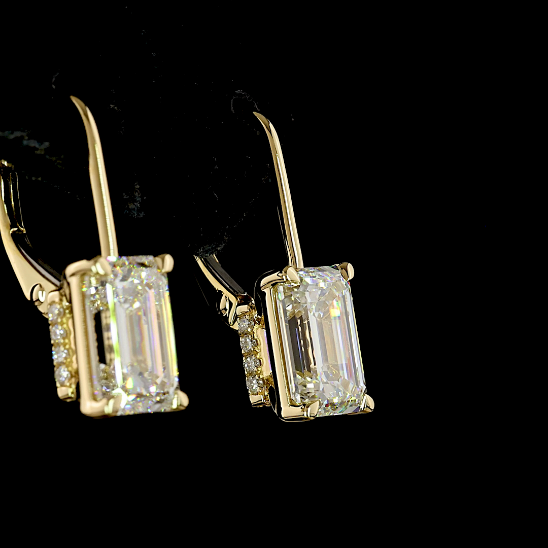 4.21 CTTW Emerald Lab Grown Diamond Hanging Earring Size 20.5 (F Color and VS1 Clarity)