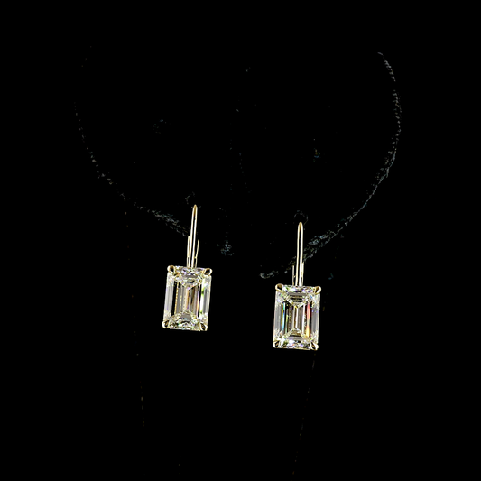 4.18 CTTW Emerald Lab Diamond Hanging Earring (F Color and VS1 Clarity)