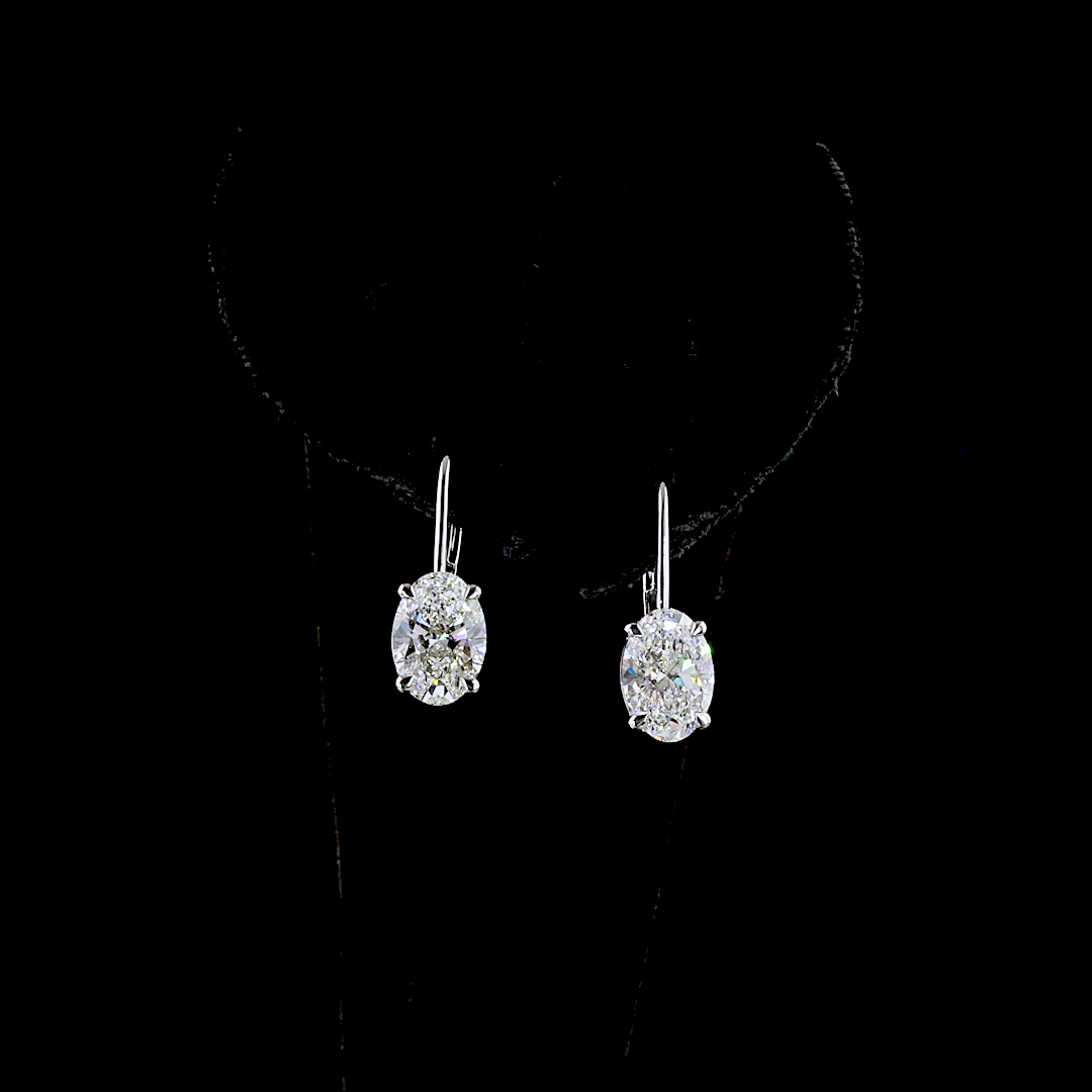 3.18 CTTW Oval Lab Diamond Hanging Earring (E Color and VS1 Clarity)