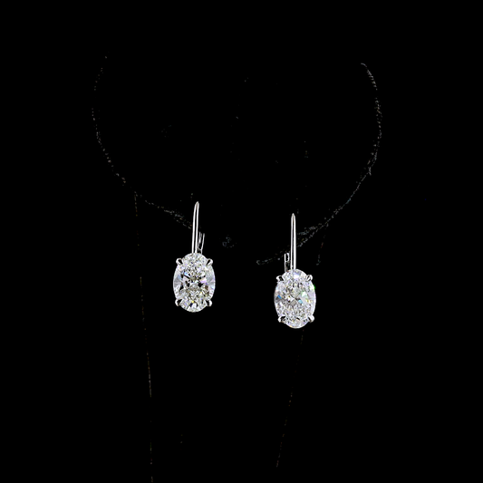 3.18 CTTW Oval Lab Diamond Hanging Earring (E Color and VS1 Clarity)