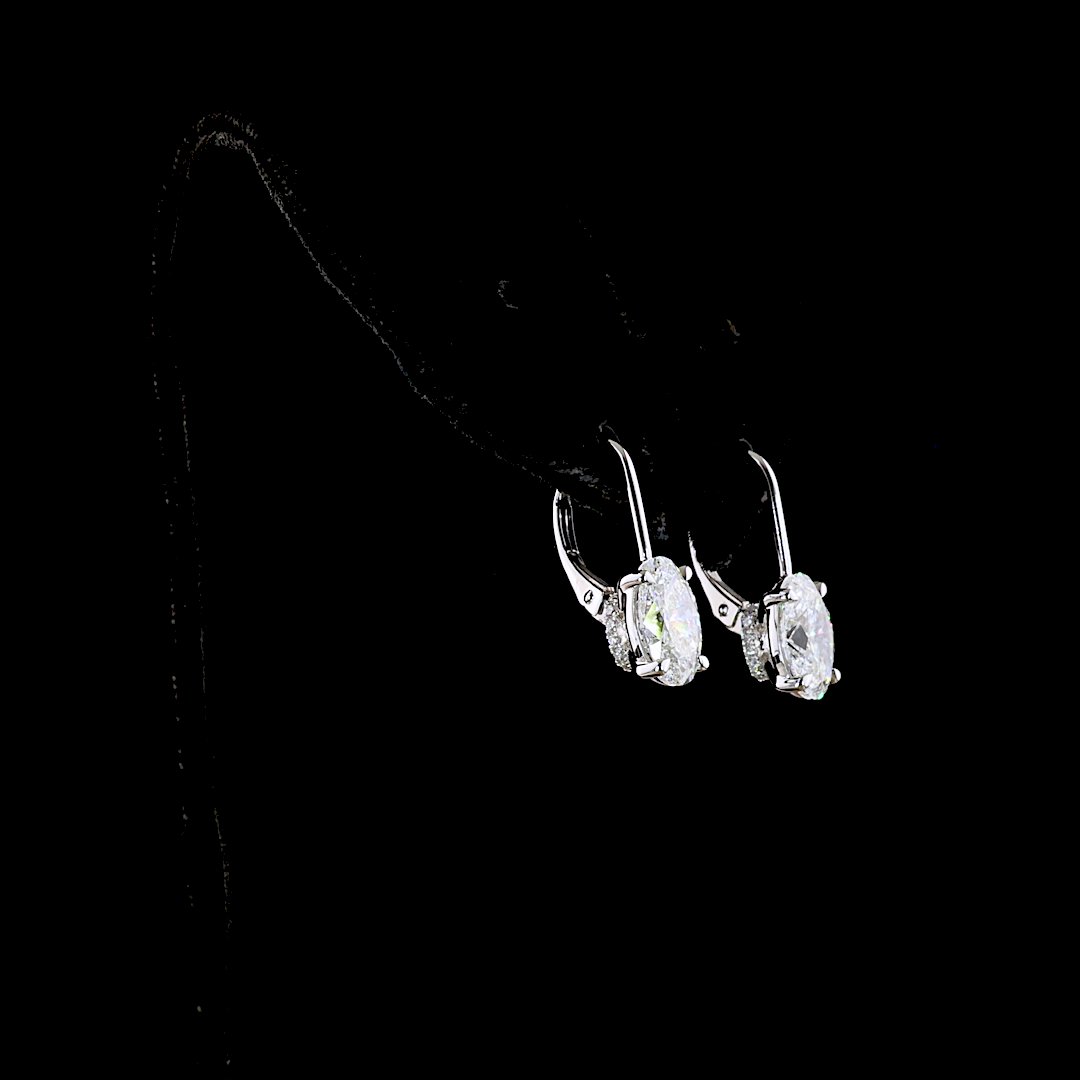 3.18 CTTW Oval Lab Diamond Hanging Earring (E Color and VS1 Clarity)