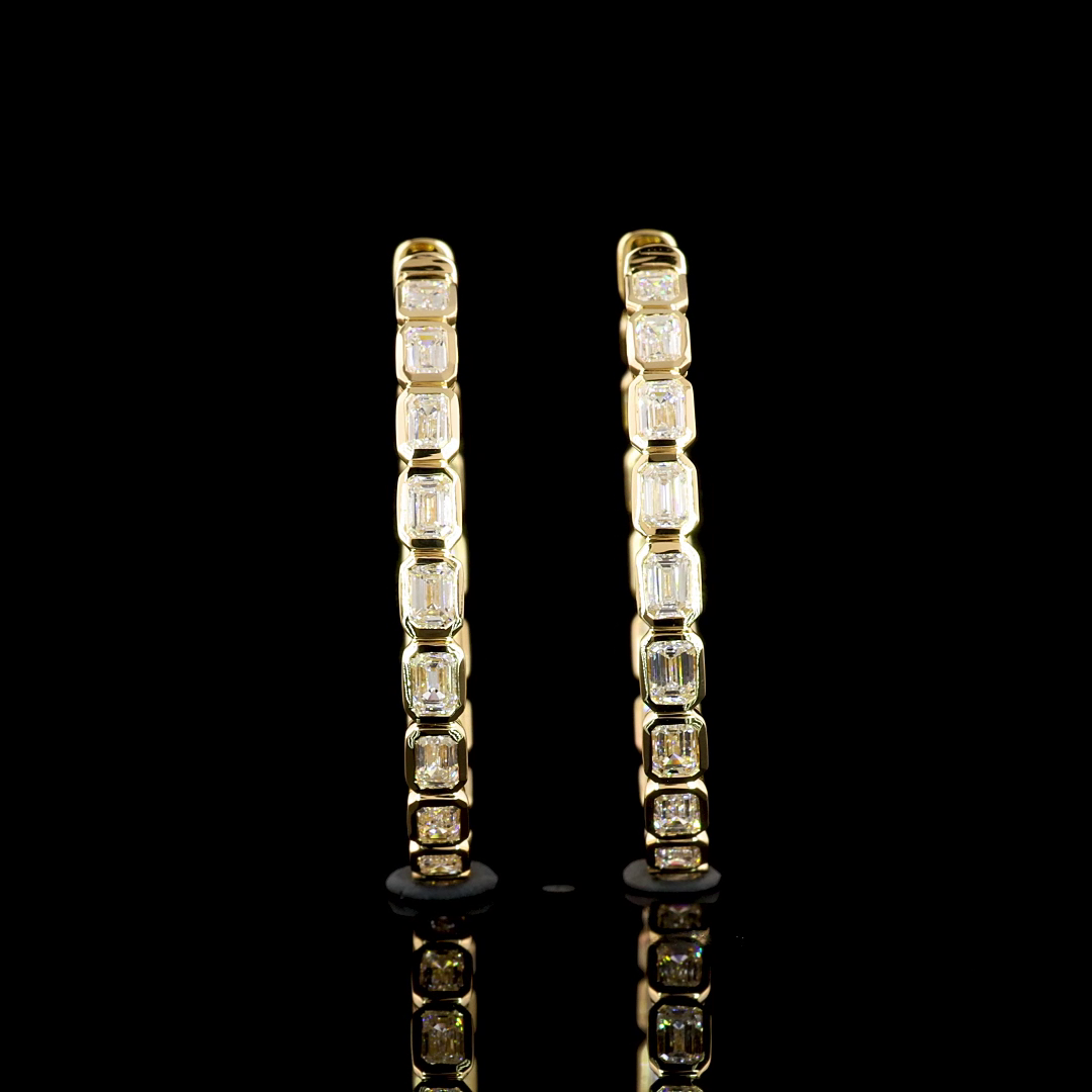 2.95 CTTW Emerald Lab Grown Diamond Hoops Earring 28mm (F Color and VS2 Clarity)