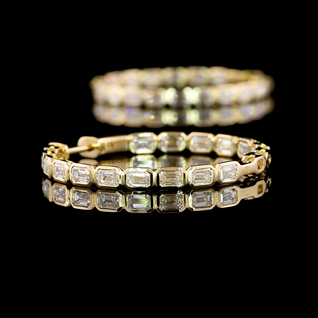 2.95 CTTW Emerald Lab Grown Diamond Hoops Earring 28mm (F Color and VS2 Clarity)
