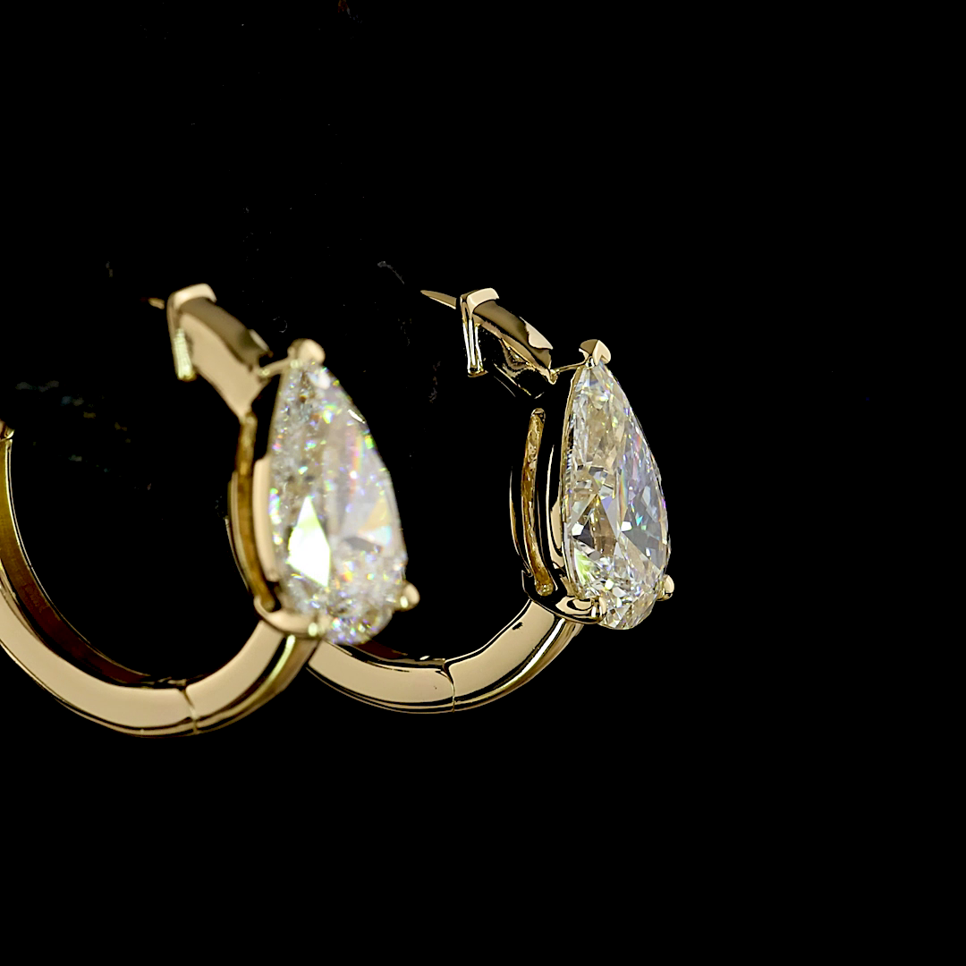 2.03 CTTW Pear Lab Diamond Huggies Earring (F Color and VS1 Clarity)