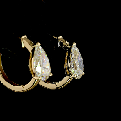 2.03 CTTW Pear Lab Diamond Huggies Earring (F Color and VS1 Clarity)