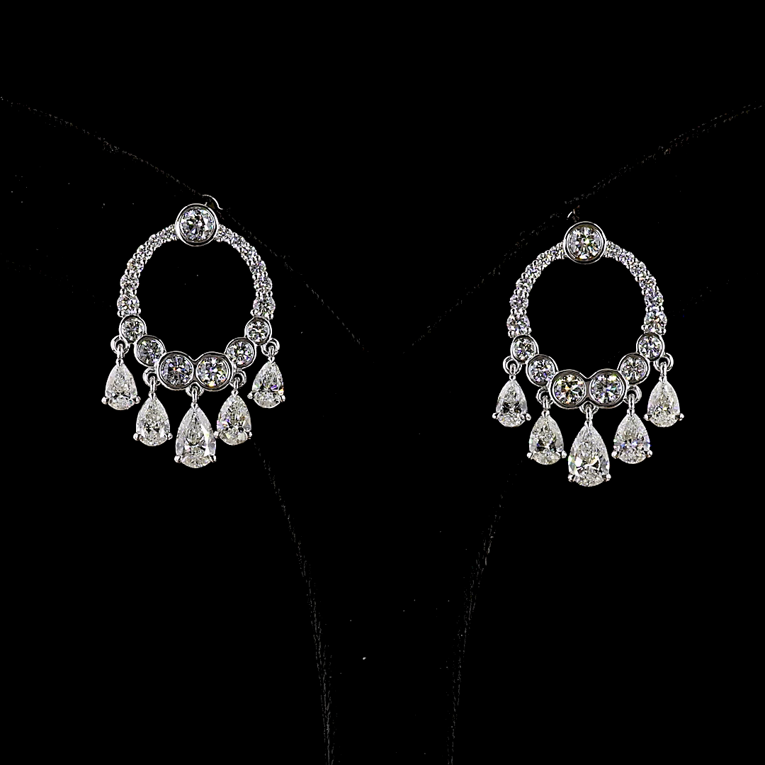 5.13 CTTW Pear Lab Grown Diamond Hanging Earring Size 34.8 (E Color and VS1 Clarity)