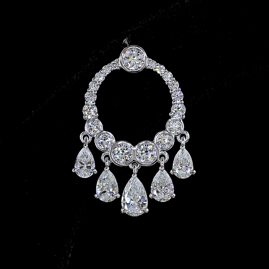 5.13 CTTW Pear Lab Grown Diamond Hanging Earring Size 34.8 (E Color and VS1 Clarity)