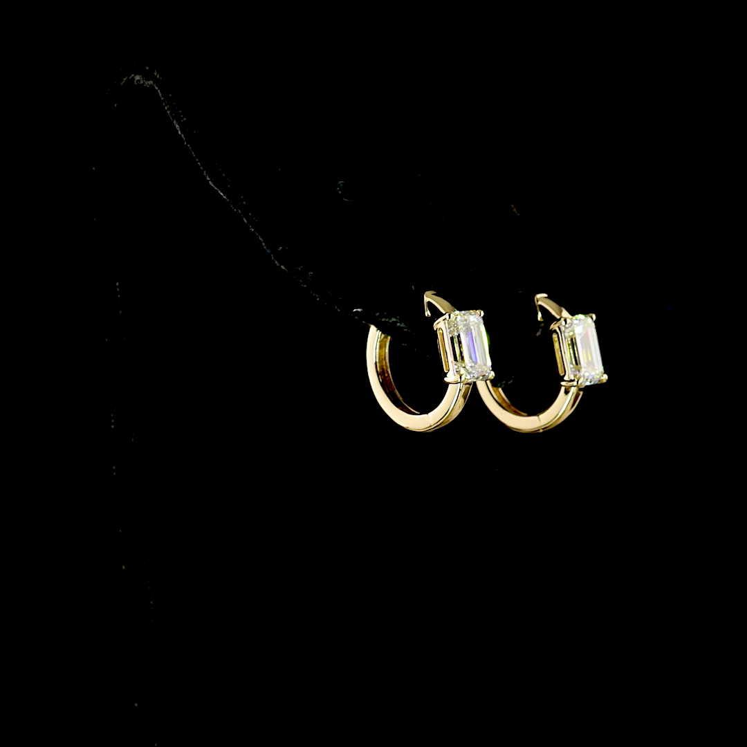 2.04 CTTW Emerald Lab Diamond Huggies Earring (F Color and VS1 Clarity)