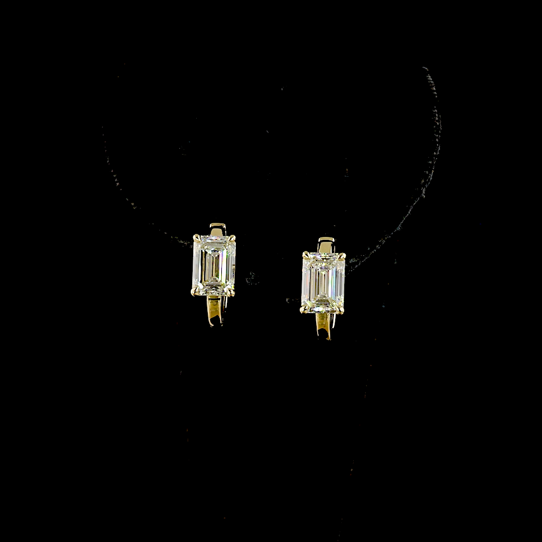 3.10 CTTW Emerald Lab Grown Diamond Huggies Earring 14.2mm (F Color and VVS2 Clarity)