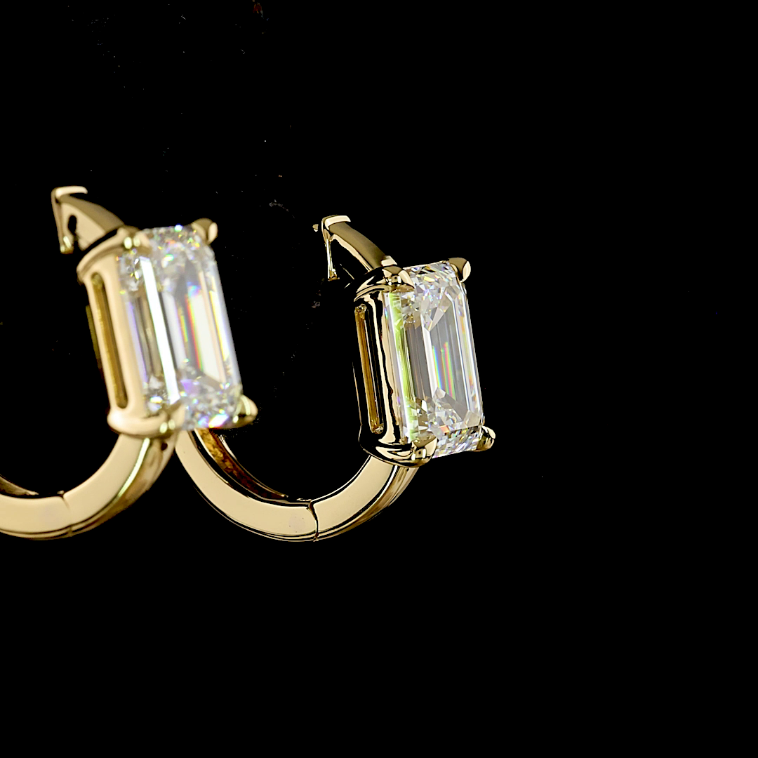 3.10 CTTW Emerald Lab Grown Diamond Huggies Earring 14.2mm (F Color and VVS2 Clarity)
