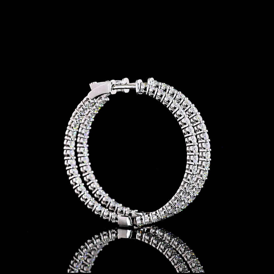3.07 CTTW Round Lab Grown Diamond Hoops Earring 35mm (E Color and VS Clarity)