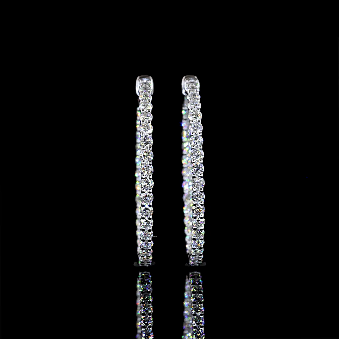 2.23 CTTW Round Natural Diamond Hoops Earring 30mm (H Color and SI Clarity)
