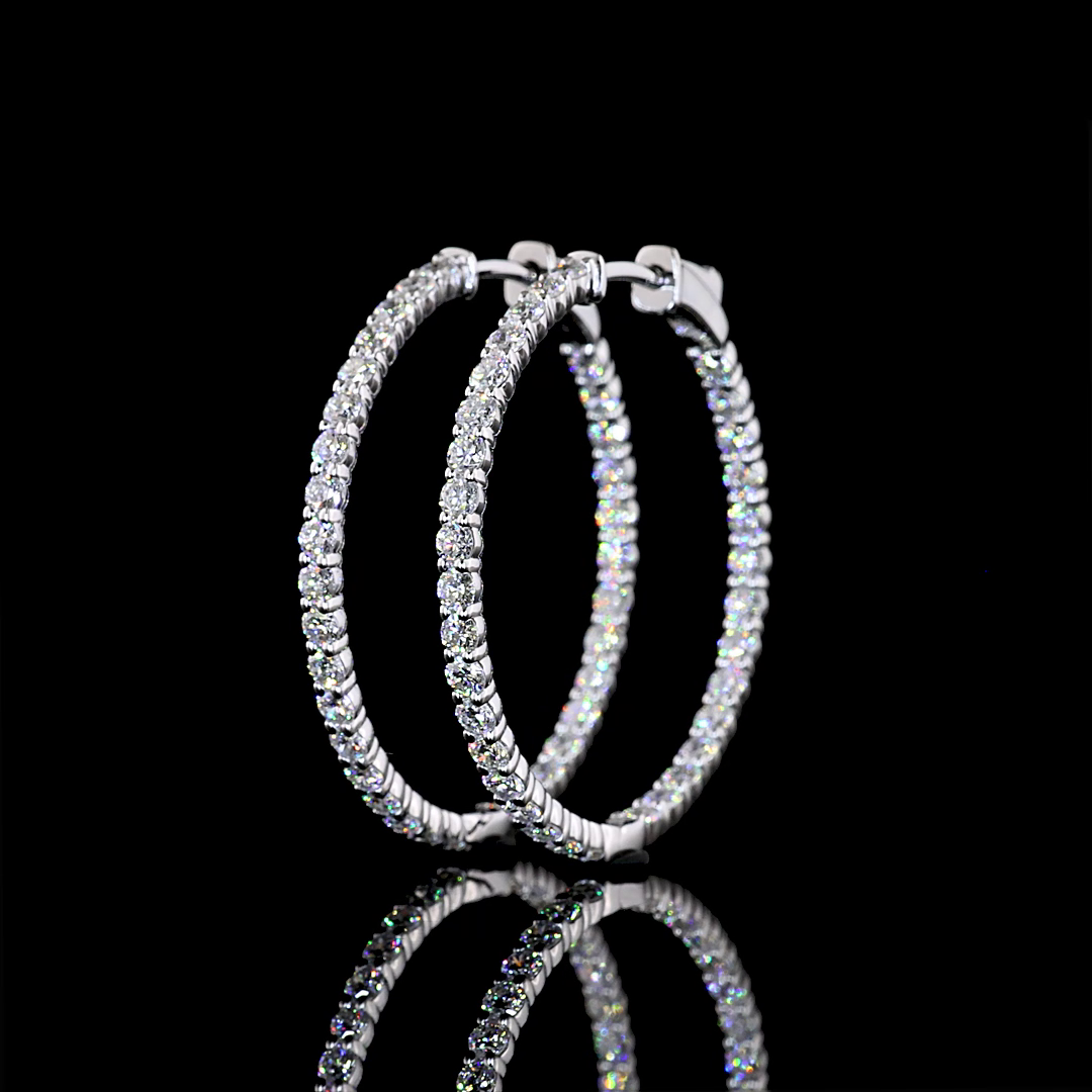2.23 CTTW Round Natural Diamond Hoops Earring 30mm (H Color and SI Clarity)