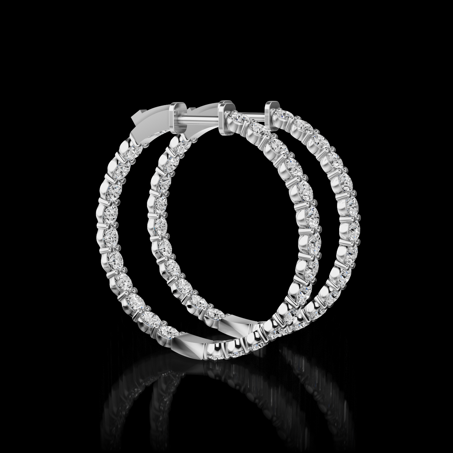 4.19 CTTW Round Natural Diamond Hoops Earring 32.3mm (H Color and SI Clarity)
