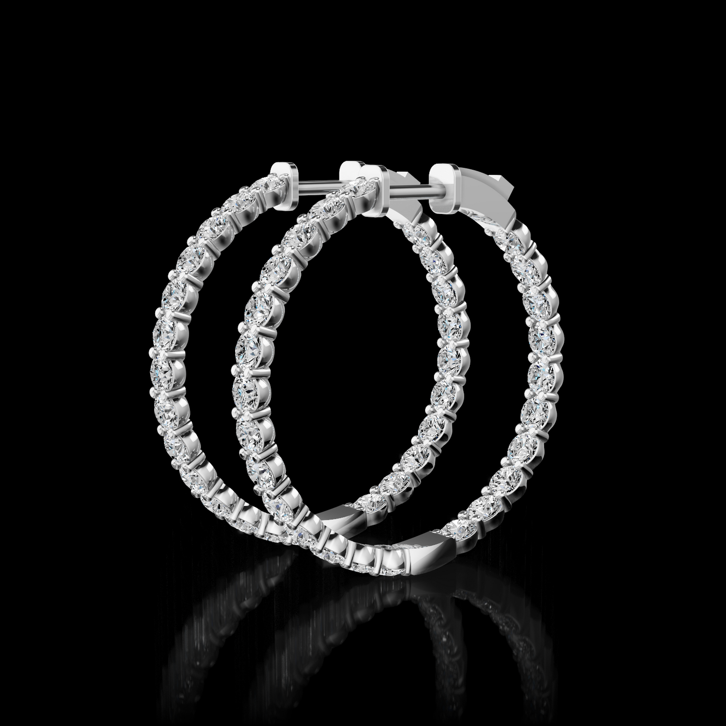 4.19 CTTW Round Natural Diamond Hoops Earring 32.3mm (H Color and SI Clarity)