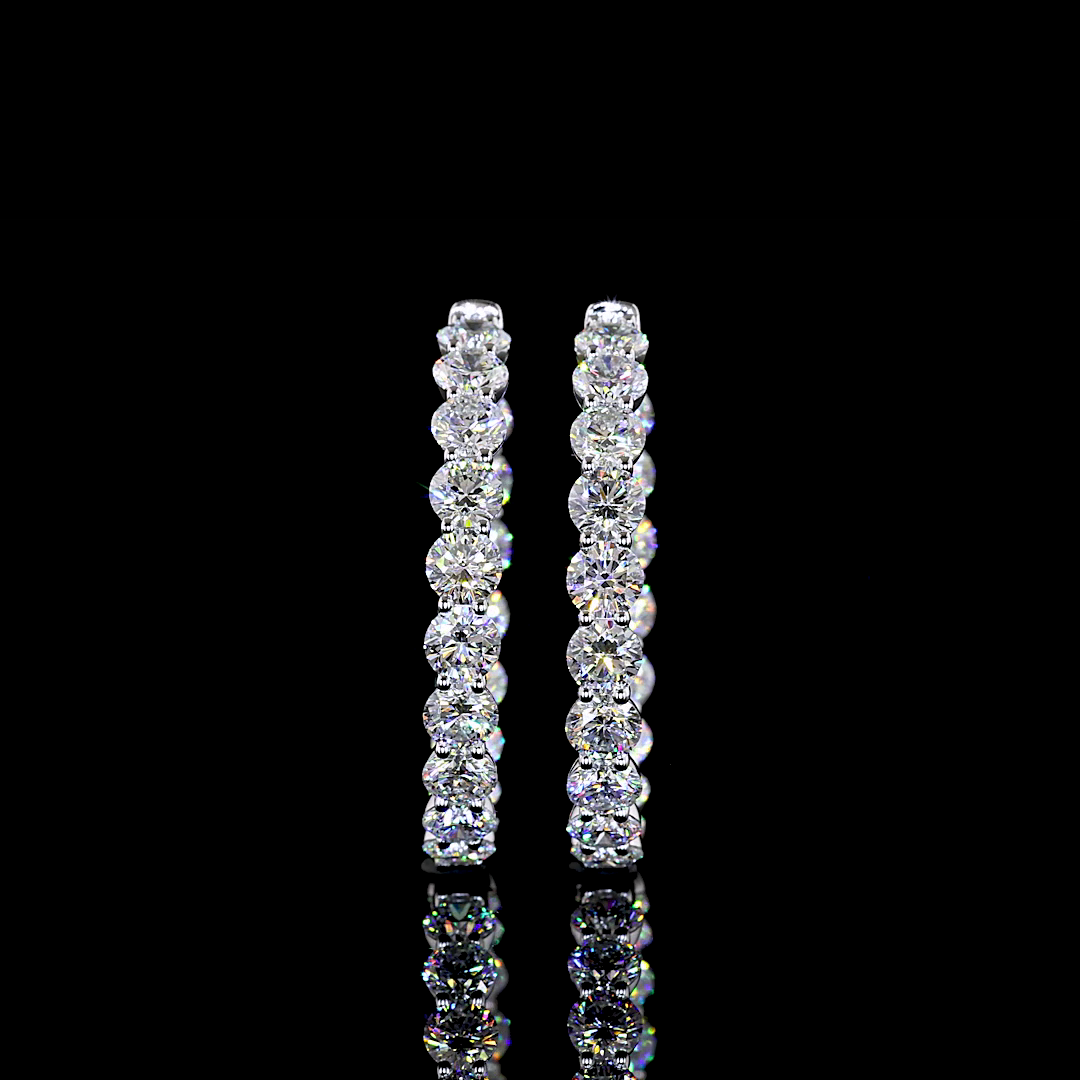 7.03 CTTW Round Natural Diamond Hoops Earring 35mm (H Color and SI Clarity)