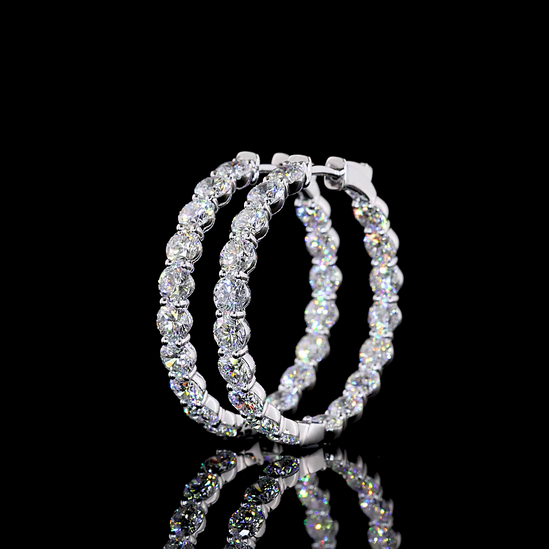 7.03 CTTW Round Natural Diamond Hoops Earring 35mm (H Color and SI Clarity)