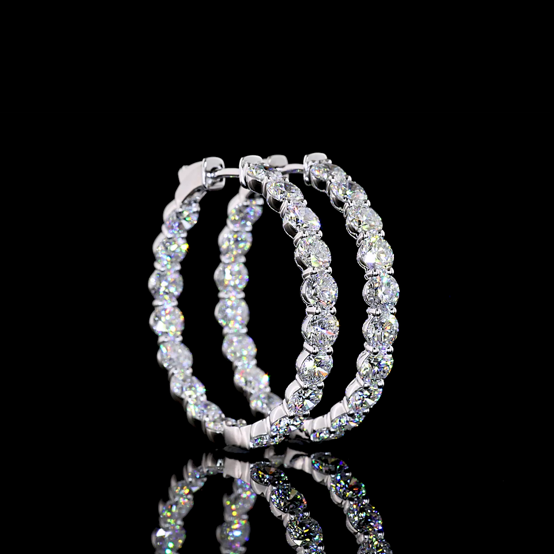 7.03 CTTW Round Natural Diamond Hoops Earring 35mm (H Color and SI Clarity)