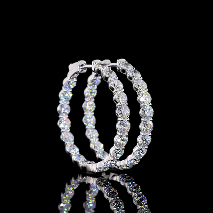 7.03 CTTW Round Natural Diamond Hoops Earring 35mm (H Color and SI Clarity)
