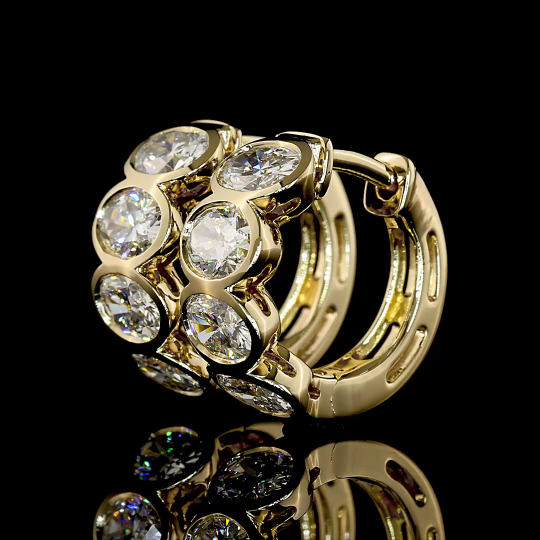 2.01 CTTW Oval Natural Diamond Huggies Earring 14.5mm (G-H/F Color and VS+ Clarity)