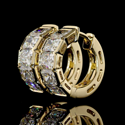 3.01 CTTW Radiant Natural Diamond Huggies Earring 15.67mm (F Color and VS+ Clarity)