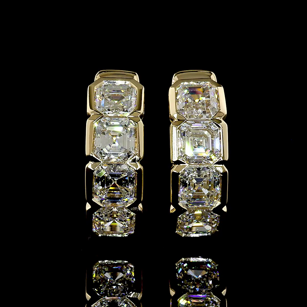 2.03 CTTW Asscher Natural Diamond Huggies Earring 14.2mm (F Color and VS+ Clarity)