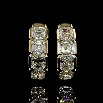 2.03 CTTW Asscher Natural Diamond Huggies Earring 14.2mm (F Color and VS+ Clarity)