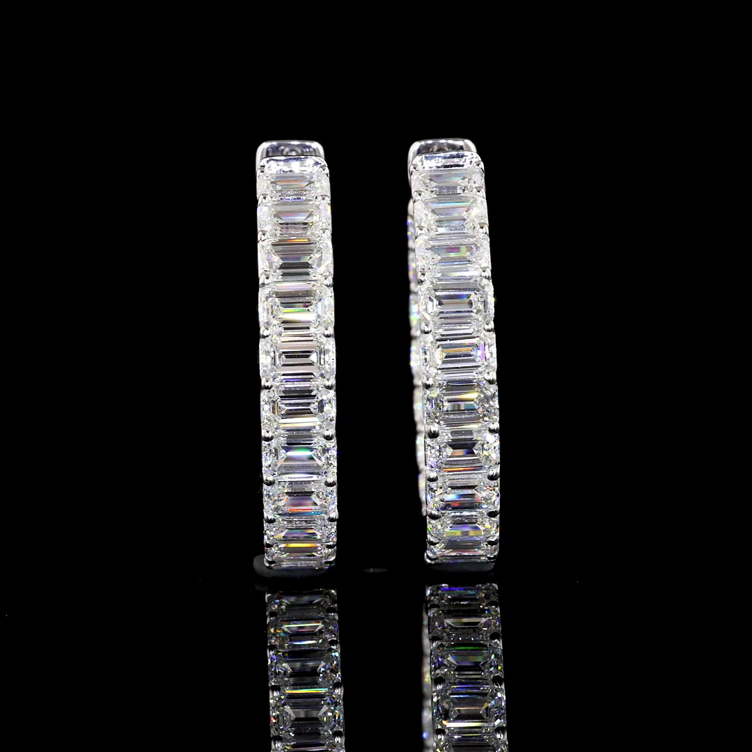 8.10 CTTW Emerald Lab Diamond Hoops Earring 25mm 14k White Gold E Color and VVS2 Clarity jewelry-spot-usa