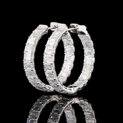 8.10 CTTW Emerald Lab Diamond Hoops Earring 25mm 14k White Gold E Color and VVS2 Clarity jewelry-spot-usa