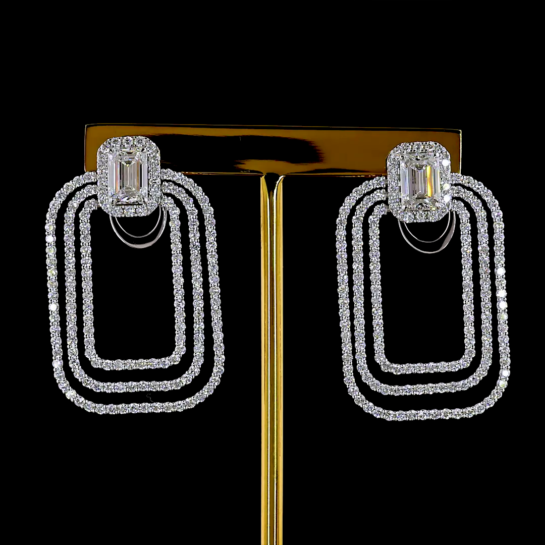 5.97 CTTW Emerald Lab Grown Diamond Hanging Earring Size 36.65 (E Color and VVS2 Clarity)