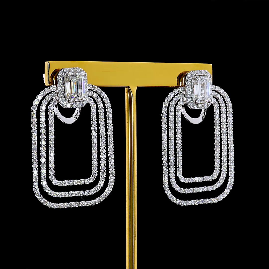 5.97 CTTW Emerald Lab Grown Diamond Hanging Earring Size 36.65 (E Color and VVS2 Clarity)