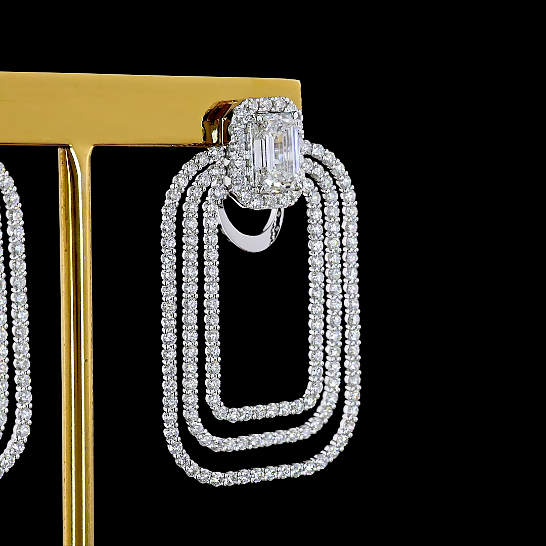 5.97 CTTW Emerald Lab Grown Diamond Hanging Earring Size 36.65 (E Color and VVS2 Clarity)