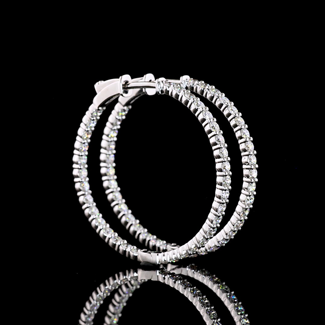 2.01 CTTW Round Lab Grown Diamond Hoops Earring 30mm (E Color and VS1 Clarity)