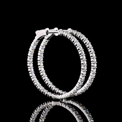 2.01 CTTW Round Lab Grown Diamond Hoops Earring 30mm (E Color and VS1 Clarity)