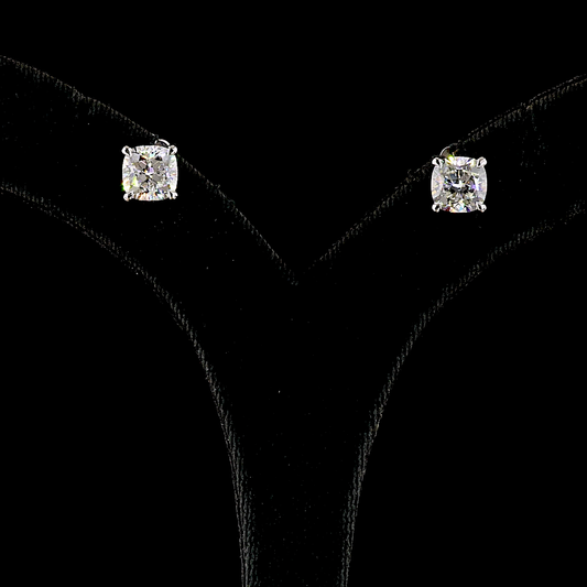 4.12 CTTW Square Cushion Brilliant Lab Diamond Studs Earring (F Color and VS1 Clarity)