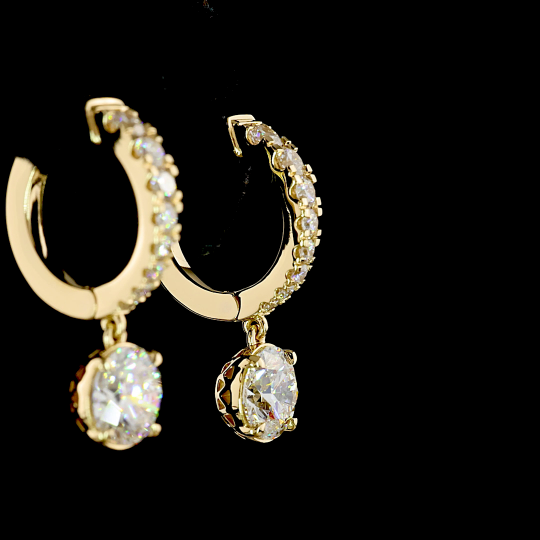 2.51 CTTW Round Lab Grown Diamond Hanging Earring Size 22.4 (D Color and VS1 Clarity)