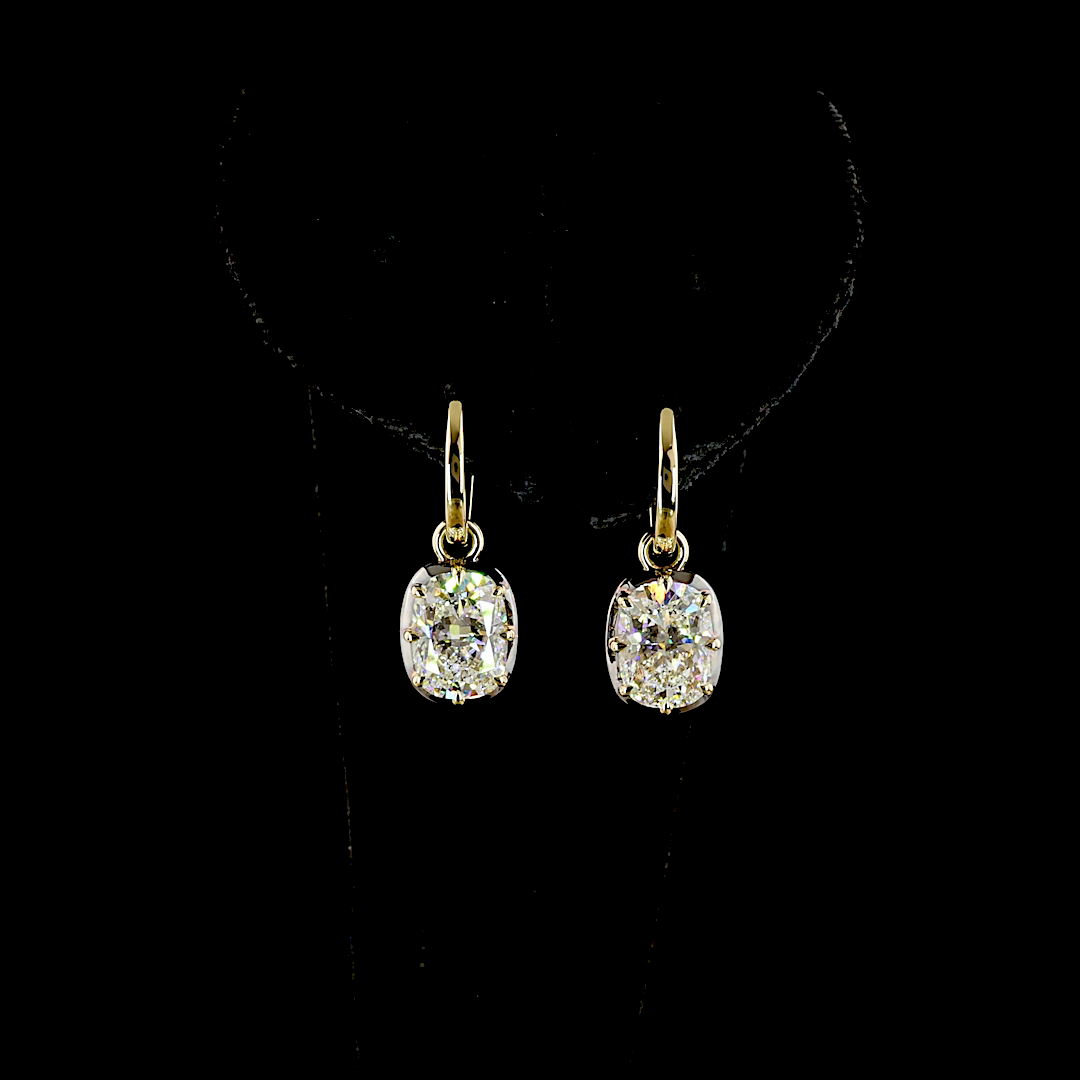 4.16 CTTW Cushion Brilliant Lab Grown Diamond Hanging Earring Size 22 (F Color and VVS2 Clarity)