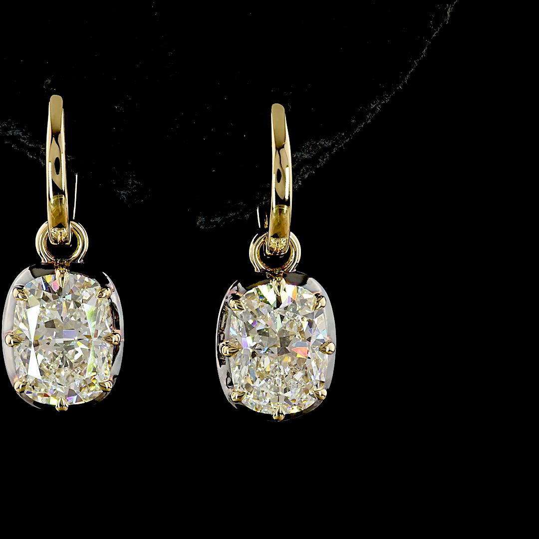 4.16 CTTW Cushion Brilliant Lab Grown Diamond Hanging Earring Size 22 (F Color and VVS2 Clarity)