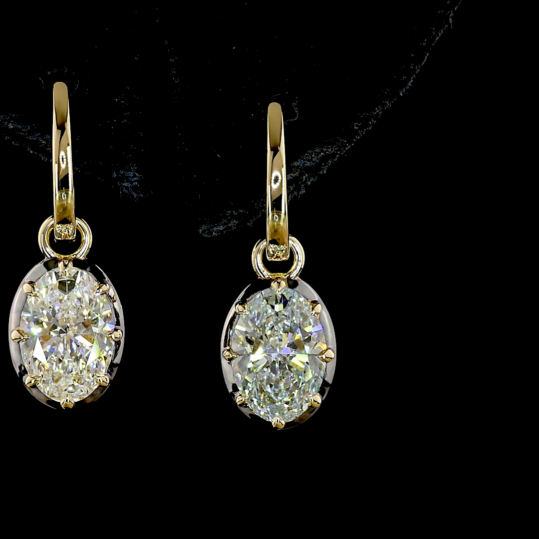 3.01 CTTW Oval Lab Diamond Hanging Earring (F/E Color and VVS2/VS1 Clarity)