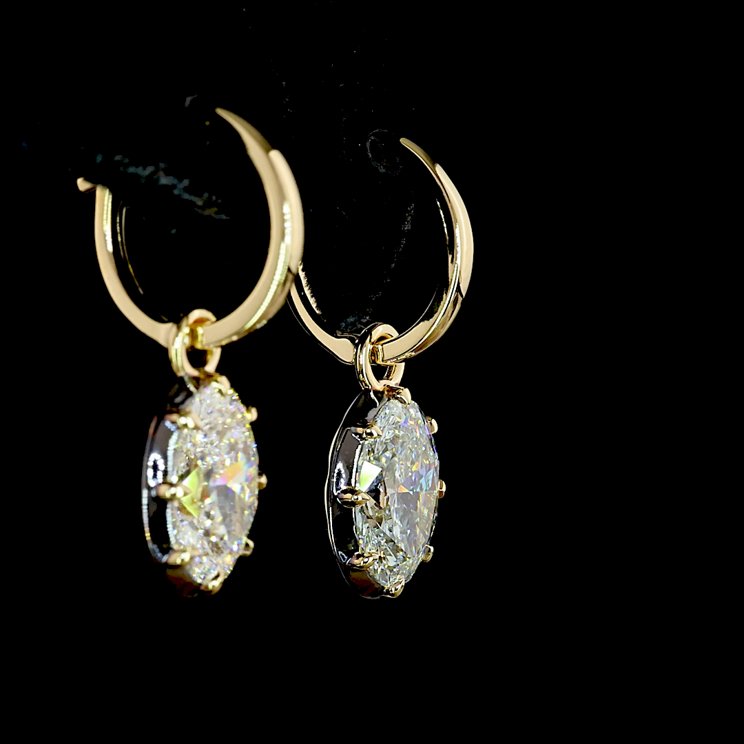3.01 CTTW Oval Lab Diamond Hanging Earring (F/E Color and VVS2/VS1 Clarity)