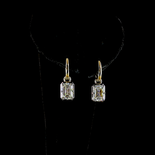 3.01 CTTW Emerald Lab Diamond Hanging Earring (E/F Color and VS1/VVS2 Clarity)